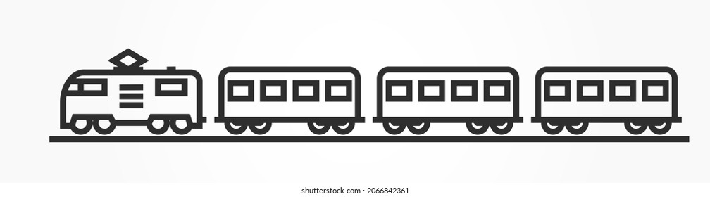 electric train line icon. locomotive and passenger wagons. suburban railway transport. isolated vector image