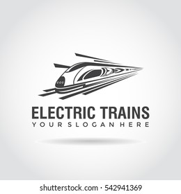 Plantilla del logotipo del tren eléctrico. tren rápido, diseño simple y plano. 
