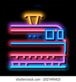 electric train neon light sign vector. Glowing bright icon electric train sign. transparent symbol illustration