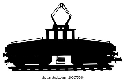 electric train silhouette on rail