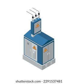 Electric transformer booth isometric icon 3d vector illustration