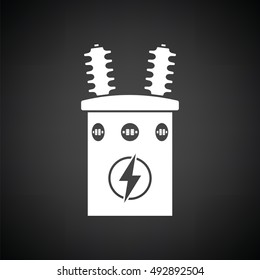 Electric transformer icon. Black background with white. Vector illustration.