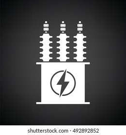Electric transformer icon. Black background with white. Vector illustration.