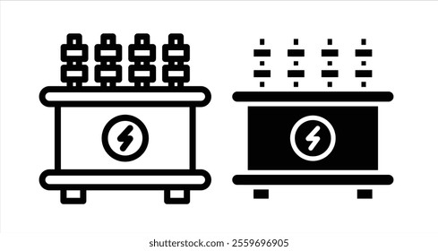 Electric transformer Icon collection in filled and stroke style.