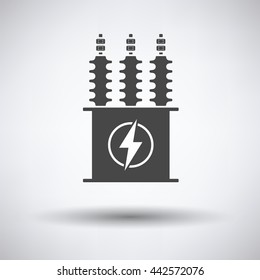 Electric transformer icon on gray background, round shadow. Vector illustration.