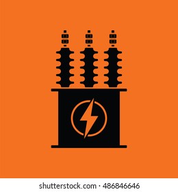 Electric Transformer Icon. Orange Background With Black. Vector Illustration.