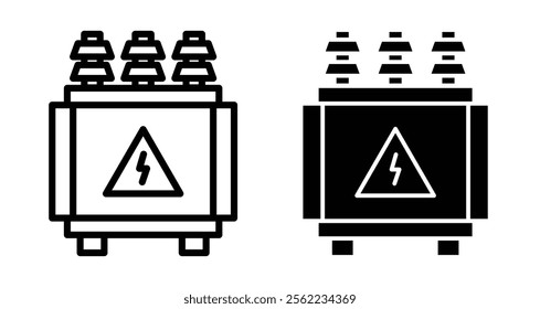 Electric transformer Icons pack in outlined and flat versions