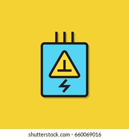 electric transformer, power supply icon on yellow background
