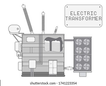 Electric transformer or substation in flat style with isolated elements on white background. All the parts can be recolored, moved, animated.