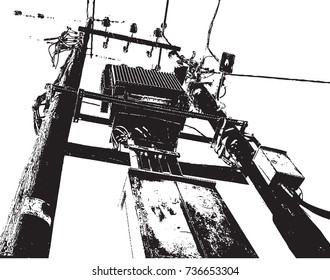 electric transformer, wooden pylon. composition. vector