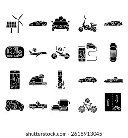 Electric transport black line icons set. Vector isolated element. Editable stroke.