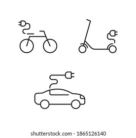 Electric transport, car, bike, scooter simple thin line icon vector illustration
