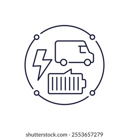 electric transport line icon with van, vector
