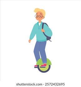 Electric Transport with Man Character Ride Unicycle Vector Illustration