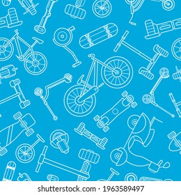 Electric transport - Vector background (seamless pattern) of scooter, skate, skateboard and bike for graphic design