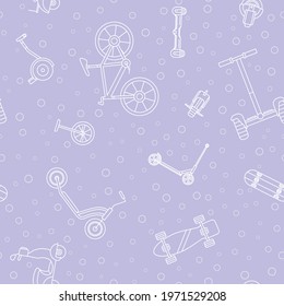 Electric transport - Vector background (seamless pattern) of scooter, skate, skateboard and bike for graphic design