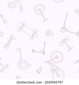 Electric transport - Vector background (seamless pattern) of scooter, skate, skateboard and bike for graphic design