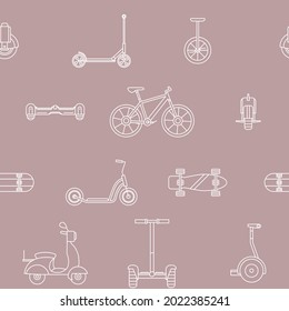 Electric transport - Vector background (seamless pattern) of scooter, skate, skateboard and bike for graphic design