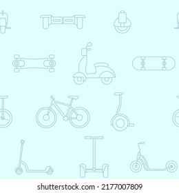 Electric transport - Vector background (seamless pattern) of scooter, skate, skateboard and bike for graphic design