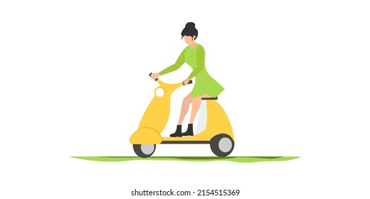 electric transportation, characters modern eco city, e-bike, scooter. Vektor