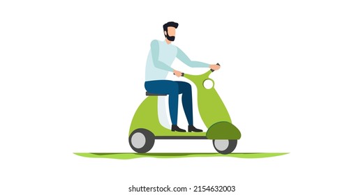 electric transportation, characters modern eco city, e-bike, scooter. Vektor
