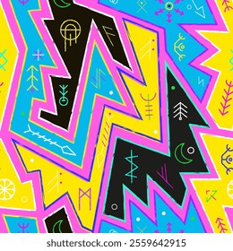 Electric Tribal Runes. Seamless pattern.