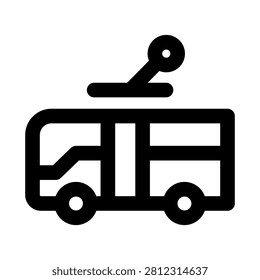 Electric trolley bus icon. Editable line icon. Professional and modern outline icon vector illustration featuring a public transit vehicle with dual roof poles in a minimal design.