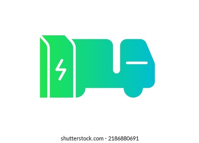 Electric Truck Charging In Charger Station Icon. Electrical Lorry Energy Charge Green Gradient Symbol. Eco Friendly Electro Vehicle Recharge Sign. Vector Battery Powered EV Transportation Eps Logo