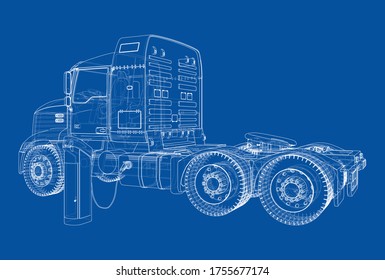 Electric Truck Charging Station Sketch. Vector rendering of 3d. Wire-frame style. The layers of visible and invisible lines are separated