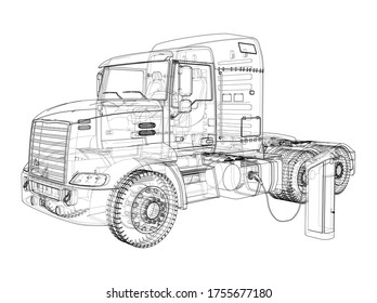 Electric Truck Charging Station Sketch. Vector rendering of 3d. Wire-frame style. The layers of visible and invisible lines are separated