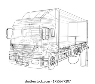 Electric Truck Charging Station Sketch. Vector rendering of 3d. Wire-frame style. The layers of visible and invisible lines are separated