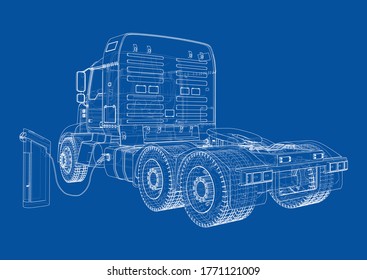 Electric Truck Charging Station Sketch. Vector rendering of 3d. Wire-frame style. The layers of visible and invisible lines are separated