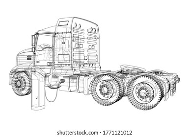 Electric Truck Charging Station Sketch. Vector rendering of 3d. Wire-frame style. The layers of visible and invisible lines are separated