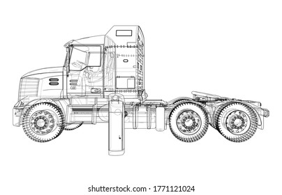 Electric Truck Charging Station Sketch. Vector rendering of 3d. Wire-frame style. The layers of visible and invisible lines are separated