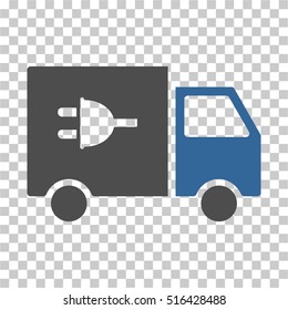 Electric Truck EPS vector icon. Illustration style is flat iconic bicolor cobalt and gray symbol on chess transparent background.