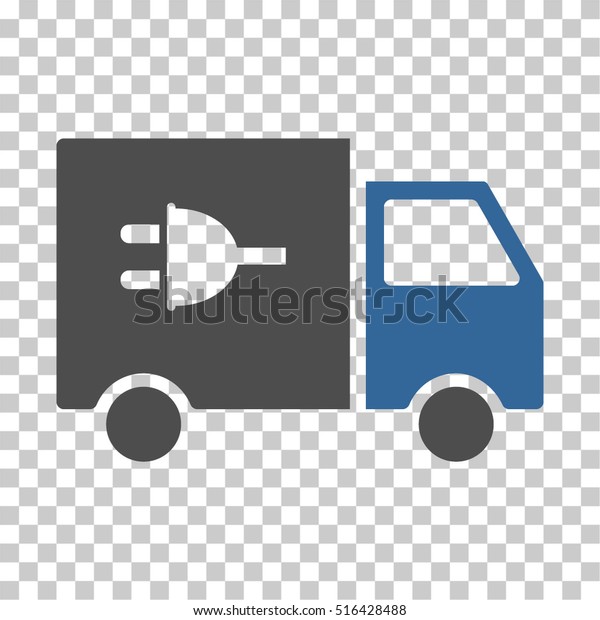 Electric Truck EPS vector icon. Illustration\
style is flat iconic bicolor cobalt and gray symbol on chess\
transparent\
background.