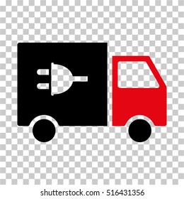 Electric Truck EPS vector pictogram. Illustration style is flat iconic bicolor intensive red and black symbol on chess transparent background.