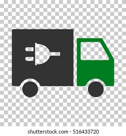 Electric Truck EPS vector pictogram. Illustration style is flat iconic bicolor green and gray symbol on chess transparent background.