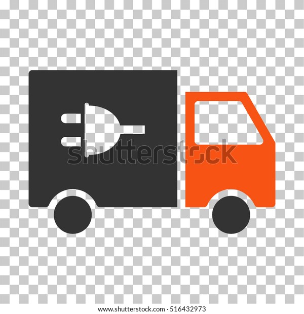 Electric Truck EPS vector pictograph.\
Illustration style is flat iconic bicolor orange and gray symbol on\
chess transparent\
background.
