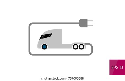 Electric Truck Flat Icon, Isolated On White Background, Vector Illustration.