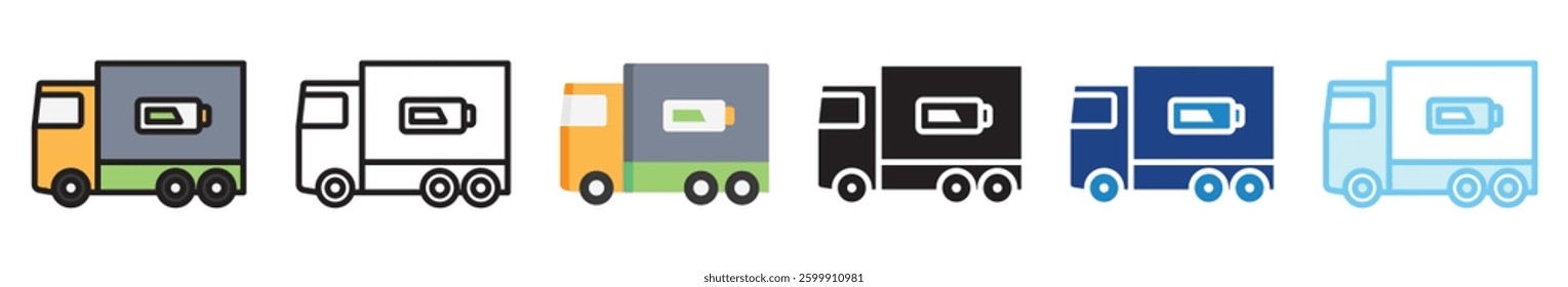 Electric Truck multi style, mini illustration icon set. outline, flat, glyph, line color, UI, UX, app and web, digital or print. vector EPS 10 related to EV, electric car, transportation.