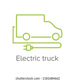 Electric truck sign with modern car outline and electric plug. Eletric transportation icon.