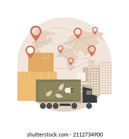 Electric trucks abstract concept vector illustration. Eco-friendly logistics, modern transportation, electric engine, battery powered truck, sustainable cargo delivery vehicle abstract metaphor.