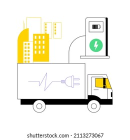 Electric trucks abstract concept vector illustration. Eco-friendly logistics, modern transportation, electric engine, battery powered truck, sustainable cargo delivery vehicle abstract metaphor.