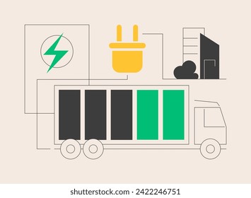 Electric trucks abstract concept vector illustration. Eco-friendly logistics, modern transportation, electric engine, battery powered truck, sustainable cargo delivery vehicle abstract metaphor.