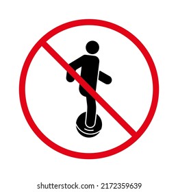 Electric Unicycle Ban Black Silhouette Icon. Forbidden Man on Monocycle Pictogram. Electro Power Battery Monowheel Red Stop Symbol. No Allowed Monowheel Prohibited Sign. Isolated Vector Illustration.