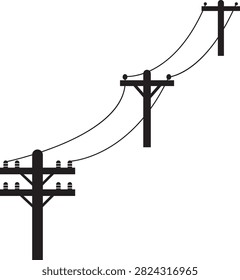 Electric Utility Pole Icon , Power Line Transmission, Telephone Pole Infrastructure, Flat and Line Vector Isolated on Transparent Background