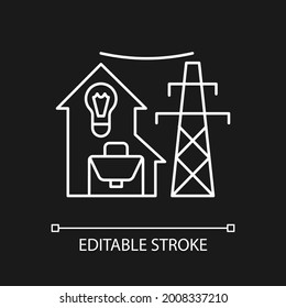Electric utility white linear icon for dark theme. Electricity power production. Energy purchase. Thin line customizable illustration. Isolated vector contour symbol for night mode. Editable stroke