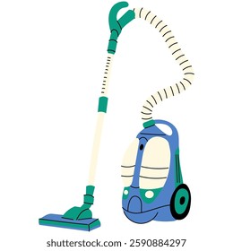 Electric vacuum cleaner household appliance.   Housework equipment, electric domestic appliance. Hand draw vector illustration vacuum cleaner for home and professional cleaning.