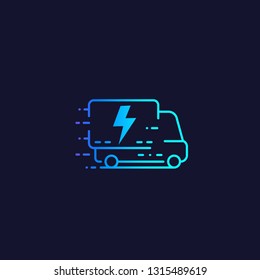 Electric Van, Delivery Truck Vector Line Icon